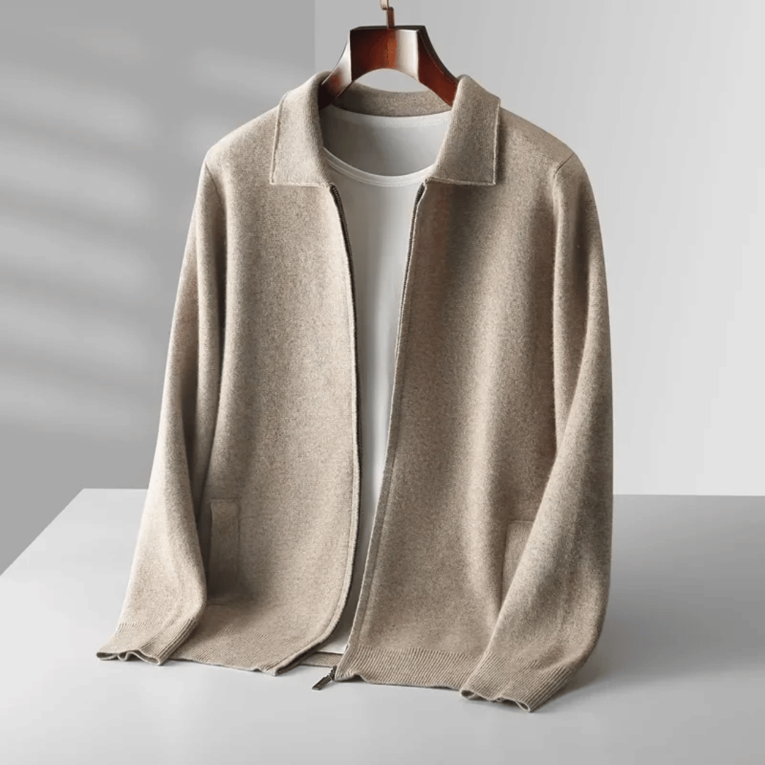 Men’s Collared Zip-Up Knit Cardigan – Casual Smart Layering Jacket
