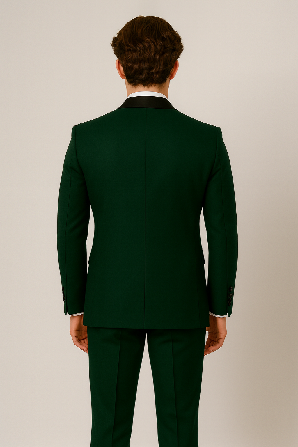 Men’s Dark Green Three-Piece Suit – Tailored, Contrast Lapel