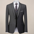 Men’s Dark Grey Three-Piece Suit – Slim Fit Formal Tuxedo for Weddings and Business Events