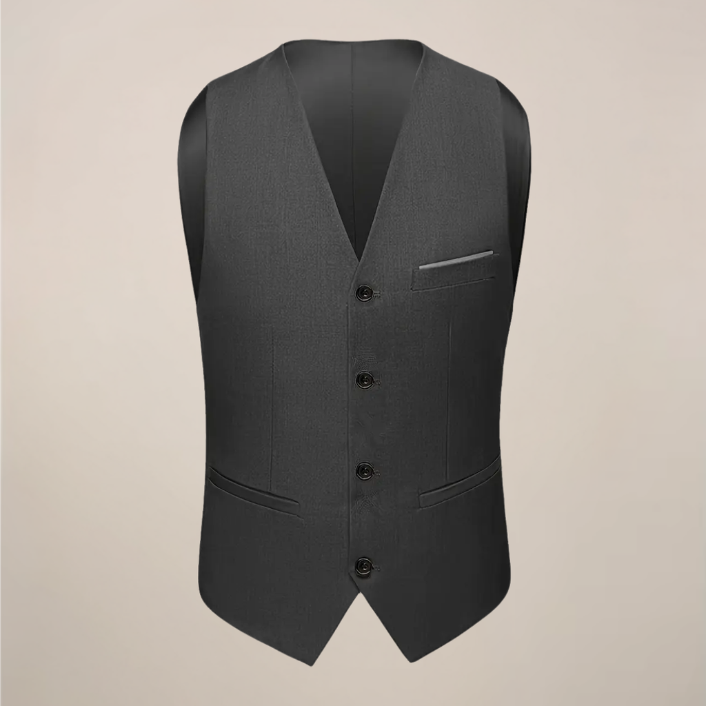 Men’s Dark Grey Three-Piece Suit – Slim Fit Formal Tuxedo for Weddings and Business Events