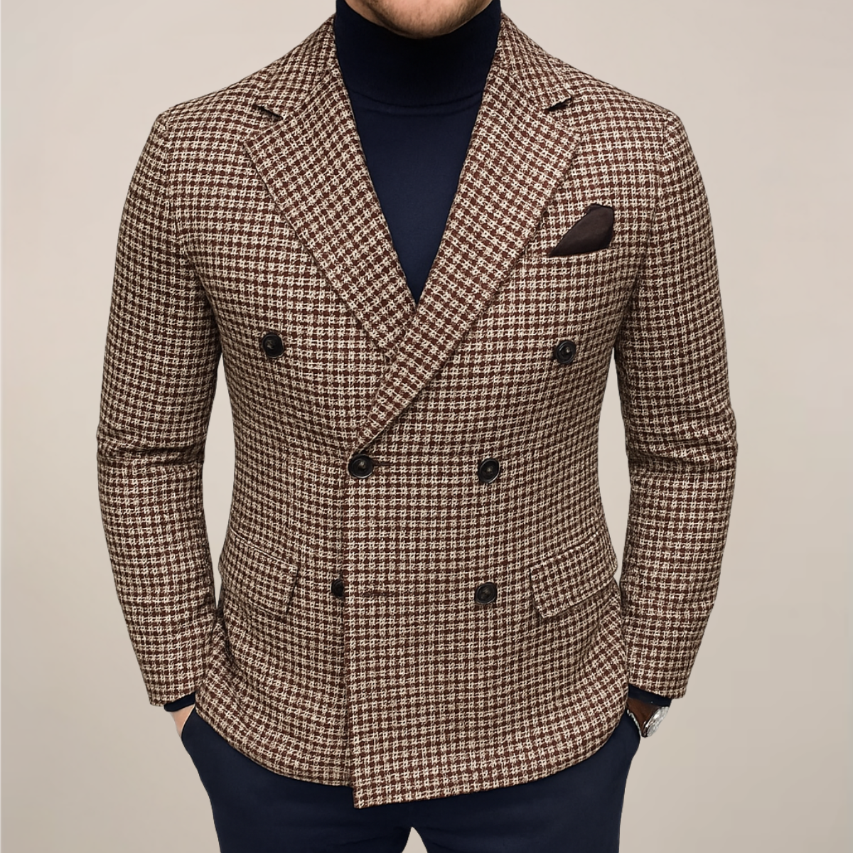 Men’s Double-Breasted Checked Blazer – Tailored Heritage Jacket for Smart Casual & Formal Wear