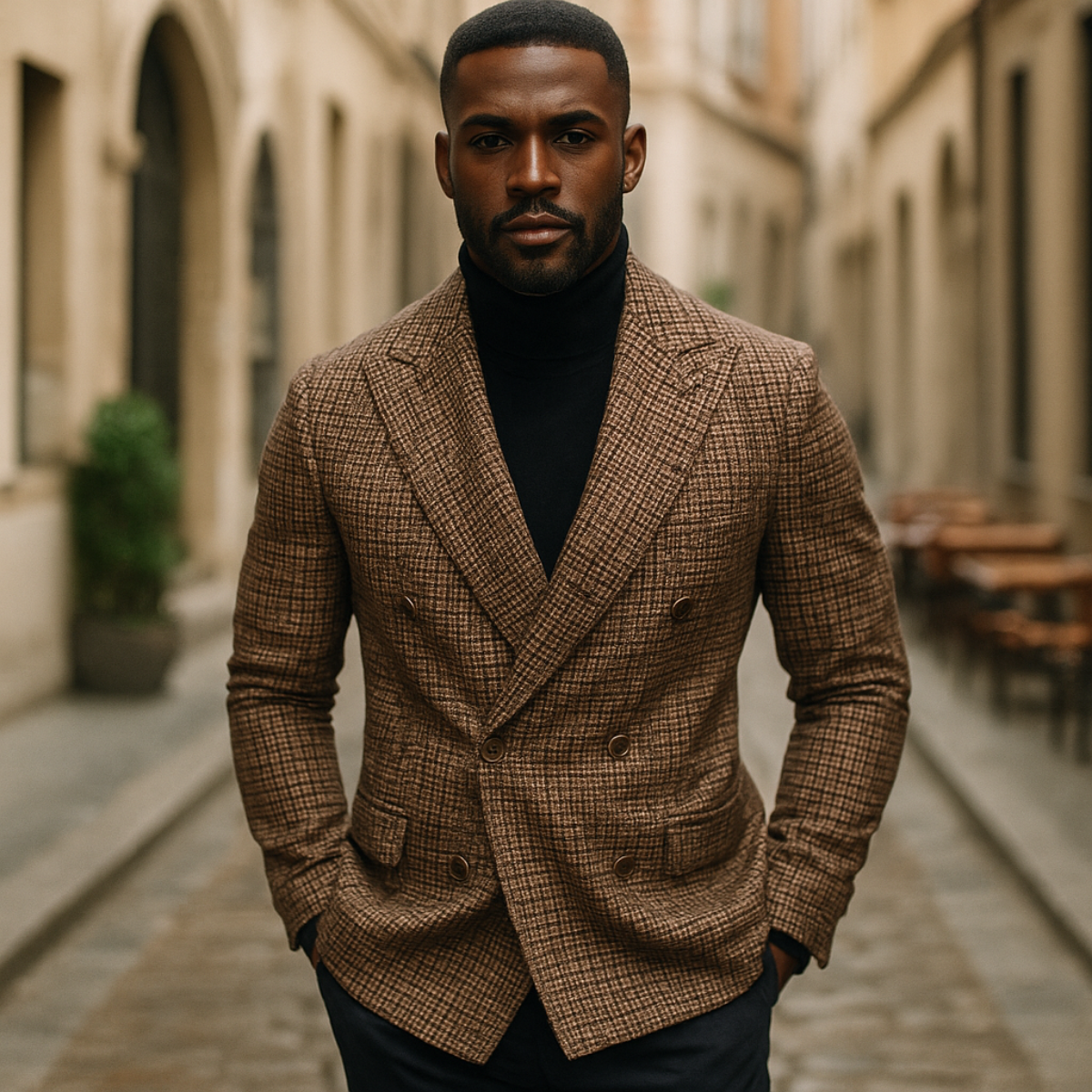 Men’s Double-Breasted Checked Blazer – Tailored Smart Casual Jacket