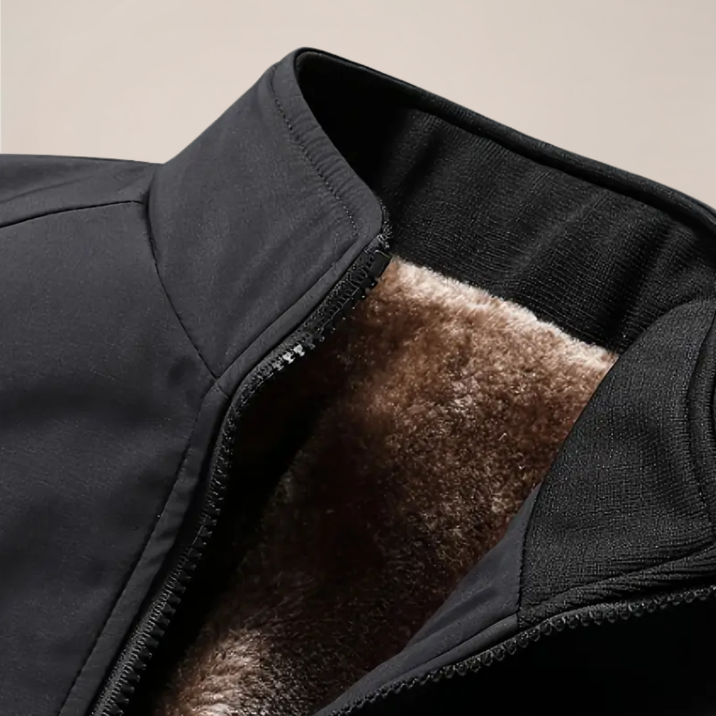 Men’s Fleece-Lined Jacket – Warm Stand Collar Zip-Up Coat for Winter & Casual Wear