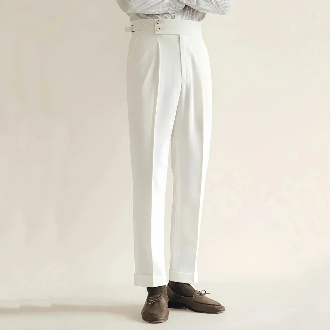 Men’s Formal Tailored Trousers – High-Rise Pleated Front with Cuffed Hem