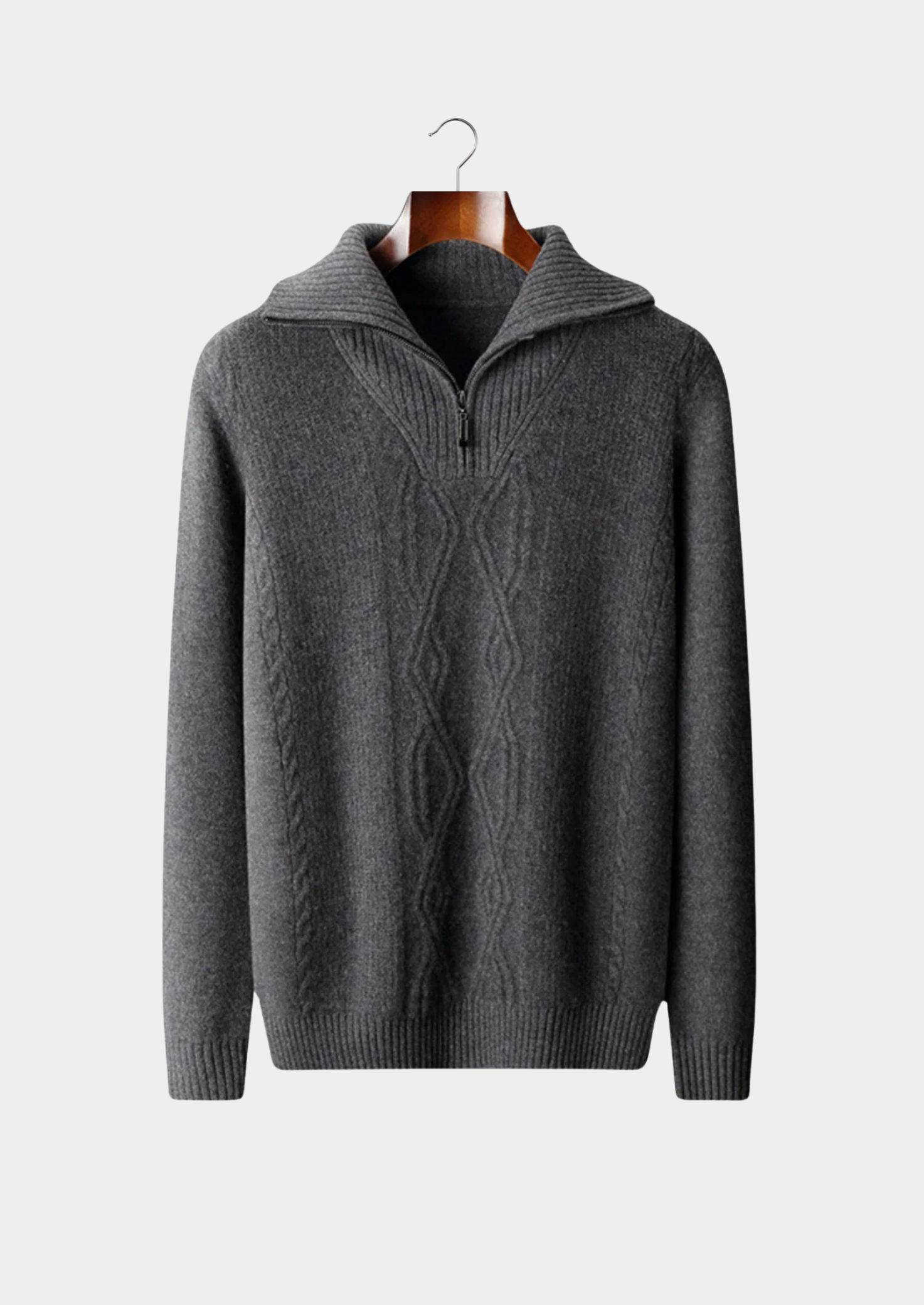 Men’s Half Zip Cable Knit Sweater with Fold Collar – All-Season Casual Layer