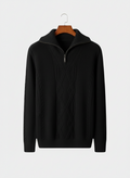 Men’s Half Zip Cable Knit Sweater with Fold Collar – All-Season Casual Layer