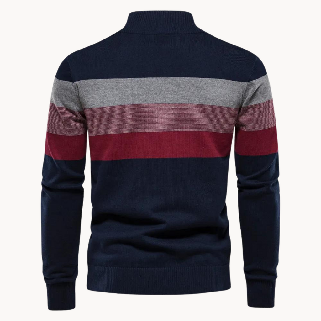 Men’s Half Zip Knitted Sweater with Bold Stripes – Autumn/Winter Casual Wear