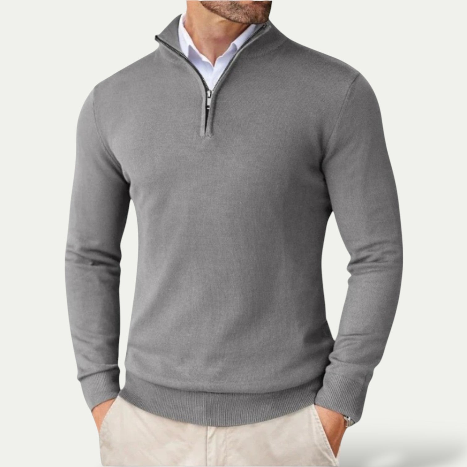 Men’s Half-Zip Pullover with Long Sleeves – All-Season Smart Casual Layer