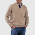 Men’s Half Zip Sweater – Mock Neck, Ribbed Trims, Long Sleeve