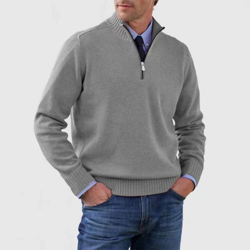 Men’s Half Zip Sweater – Mock Neck, Ribbed Trims, Long Sleeve