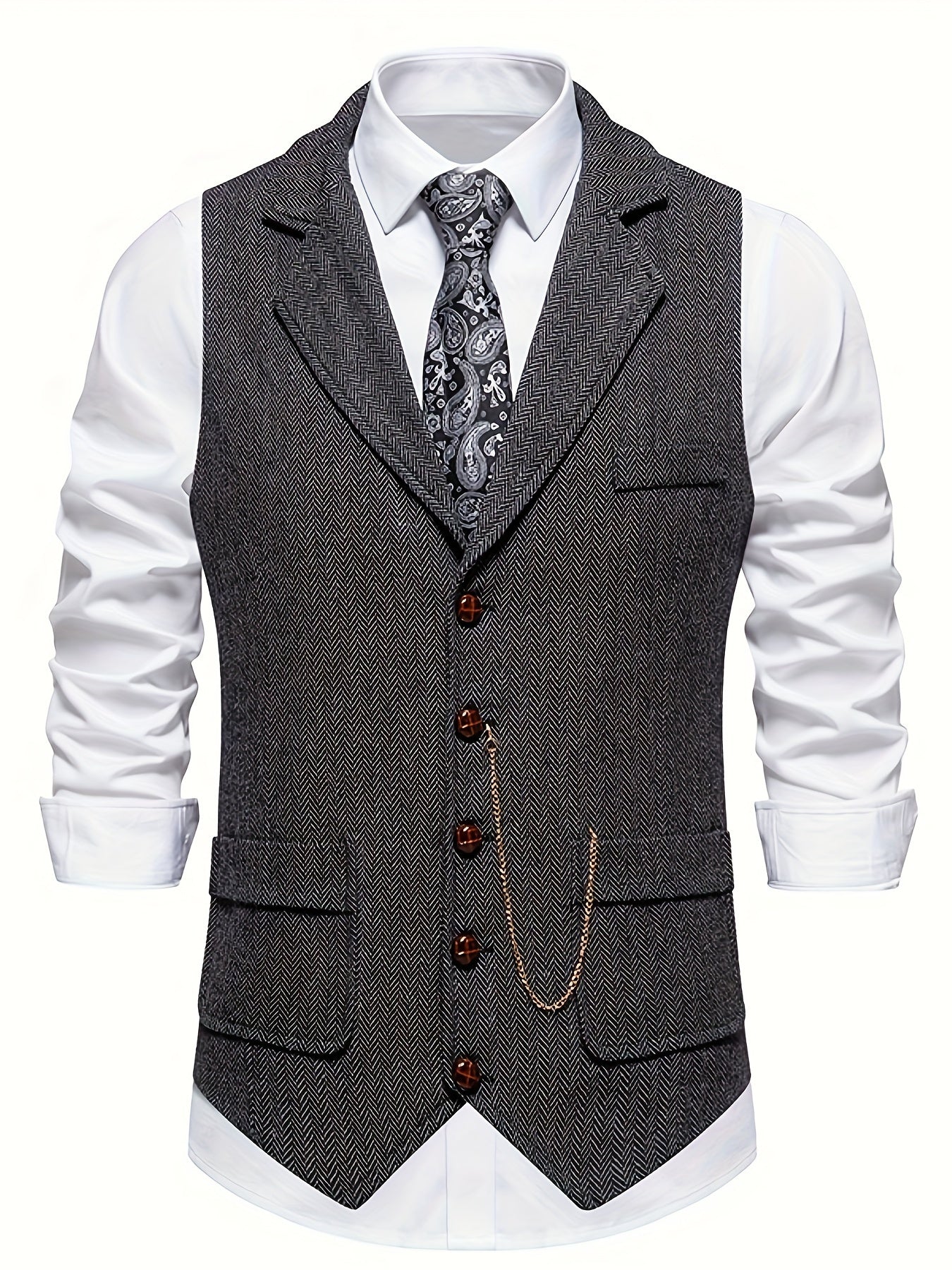 Men’s Heritage Waistcoat – Herringbone, Tailored, Lapel Front