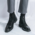 Men’s High-Top Pointed Toe Derby Shoes – Black & White Houndstooth