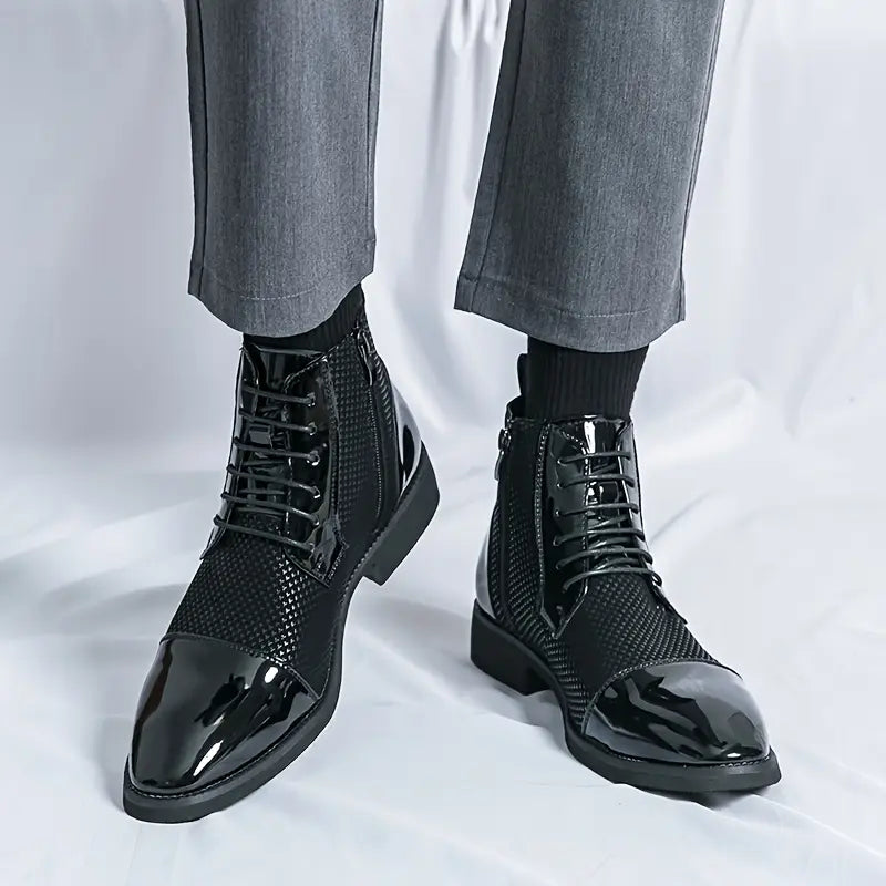 Men’s High-Top Pointed Toe Derby Shoes – Black & White Houndstooth
