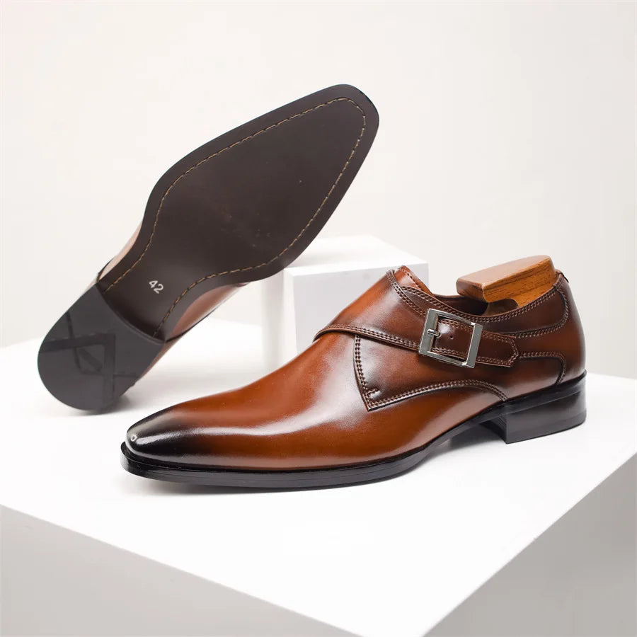 Men’s Italian Monk Strap Dress Shoes – Classic Buckle Detail