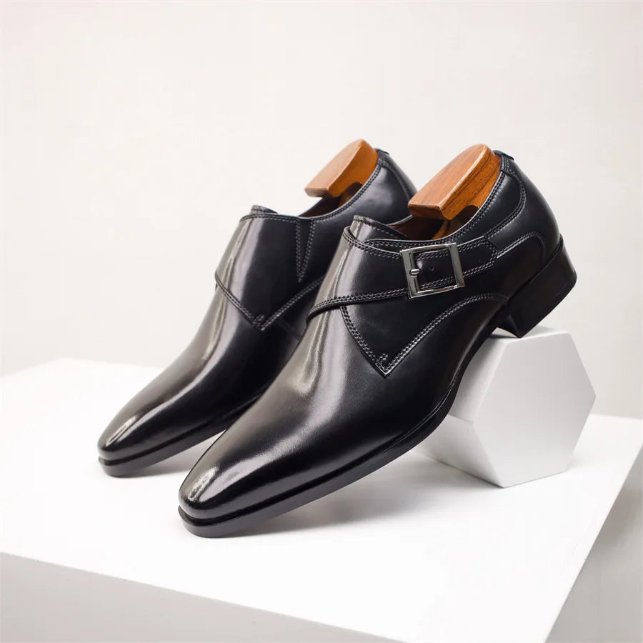 Men’s Italian Monk Strap Dress Shoes – Classic Buckle Detail