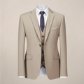 Men’s Khaki Three-Piece Suit – Slim Fit Tuxedo for Weddings and Formal Occasions