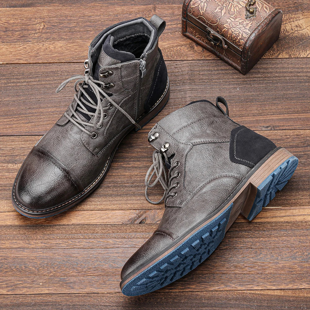 Men’s Lace-Up Dress Boots – Cap Toe, Winter Lug Sole