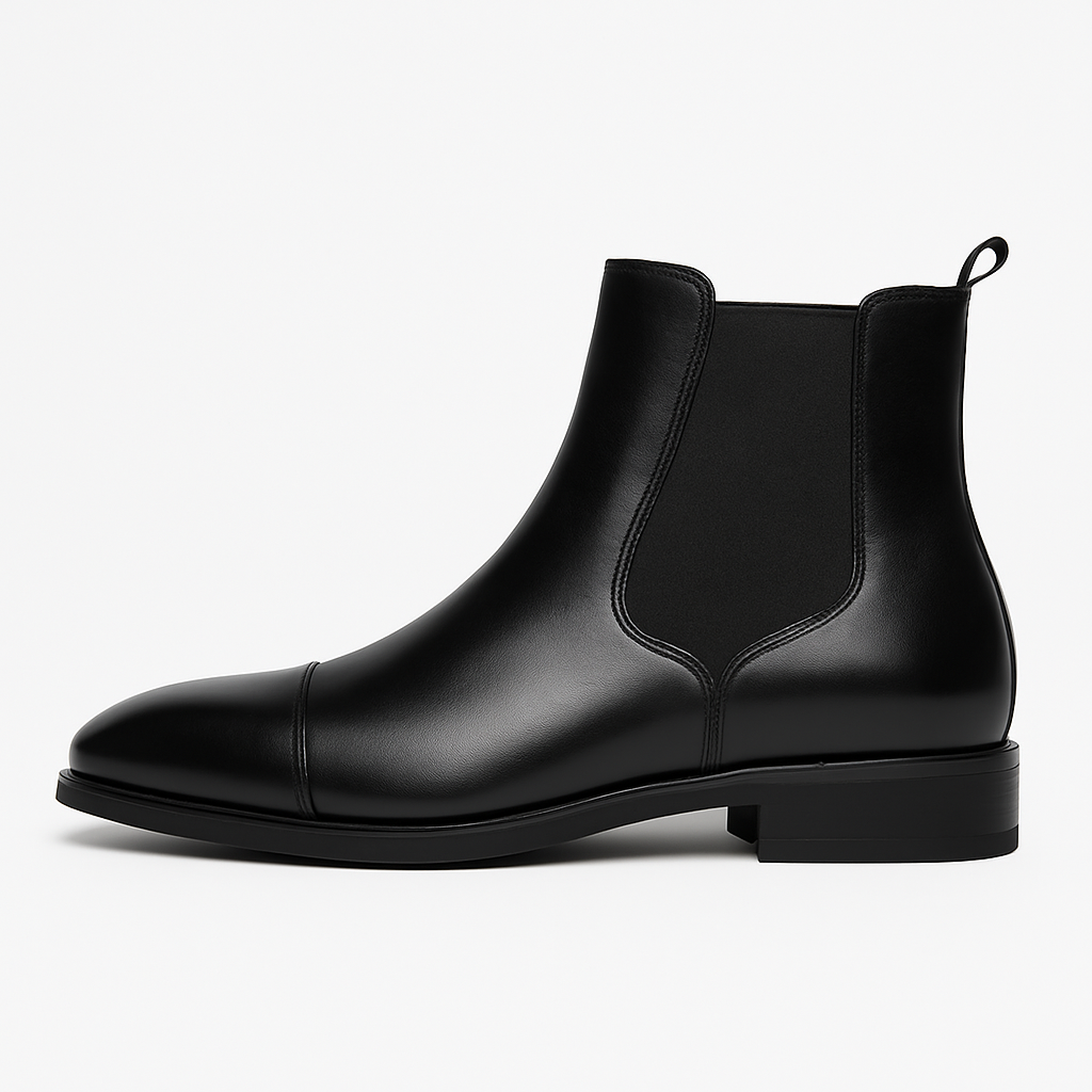Men’s Faux Leather Chelsea Boots – Cap Toe, Elastic Gusset