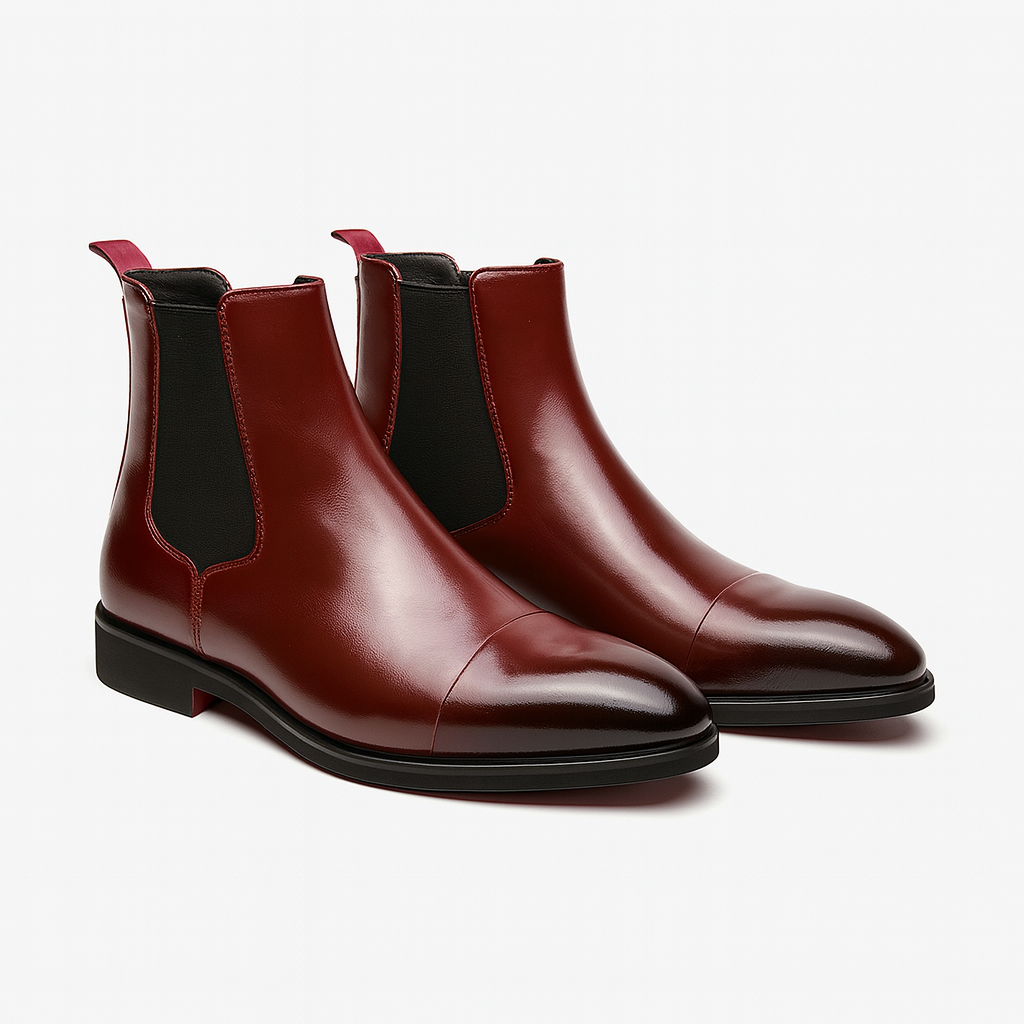 Men’s Faux Leather Chelsea Boots – Cap Toe, Elastic Gusset