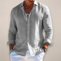 Men’s Linen Casual Long Sleeve Shirt – Solid Colour Button-Up in Multiple Shades