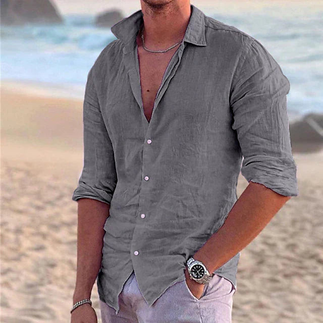 Men’s Linen Long Sleeve Shirt – Spring, Summer