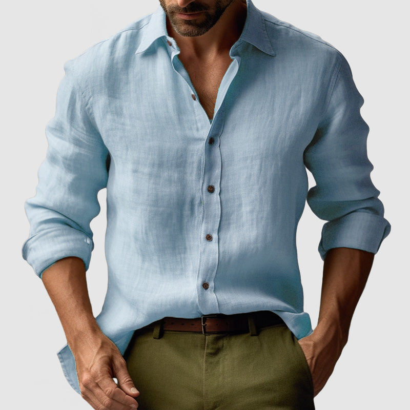 Men’s Linen Vintage Button-Up Shirt – Lightweight Smart-Casual Essential