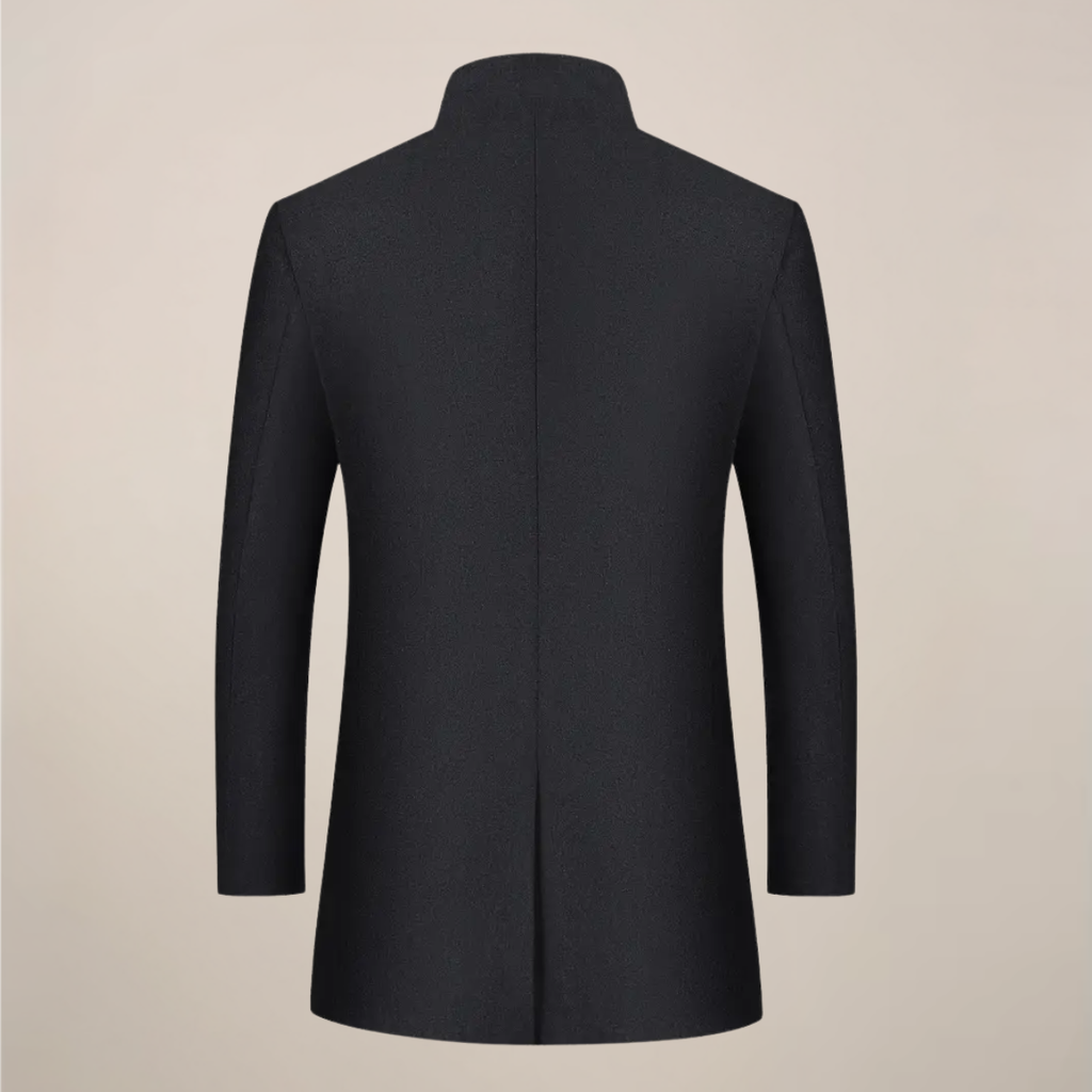 Men’s Long Winter Coat – Slim Fit Button-Up Jacket with Stand Collar
