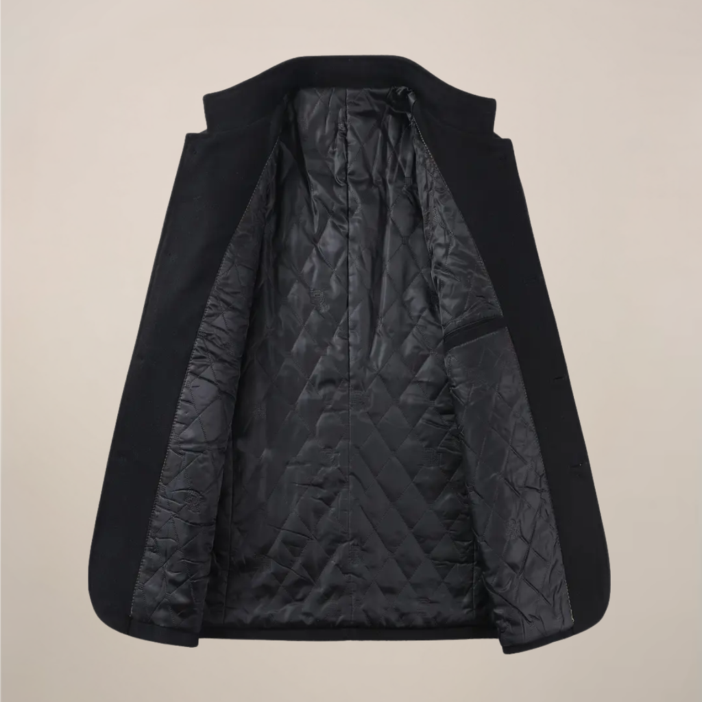 Men’s Long Winter Coat – Slim Fit Button-Up Jacket with Stand Collar