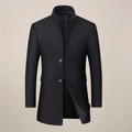 Men’s Long Winter Coat – Slim Fit Button-Up Jacket with Stand Collar