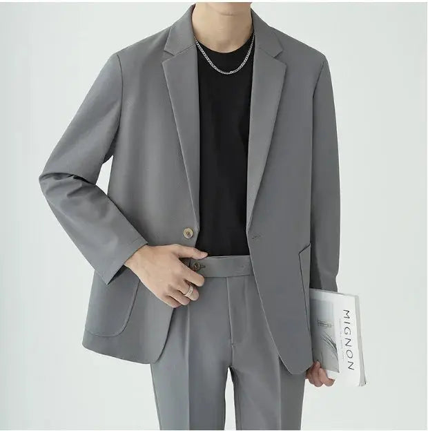 Men’s Modern Minimalist Suit Set – Tailored Fit – Streamlined Design – Formal Two-Piece