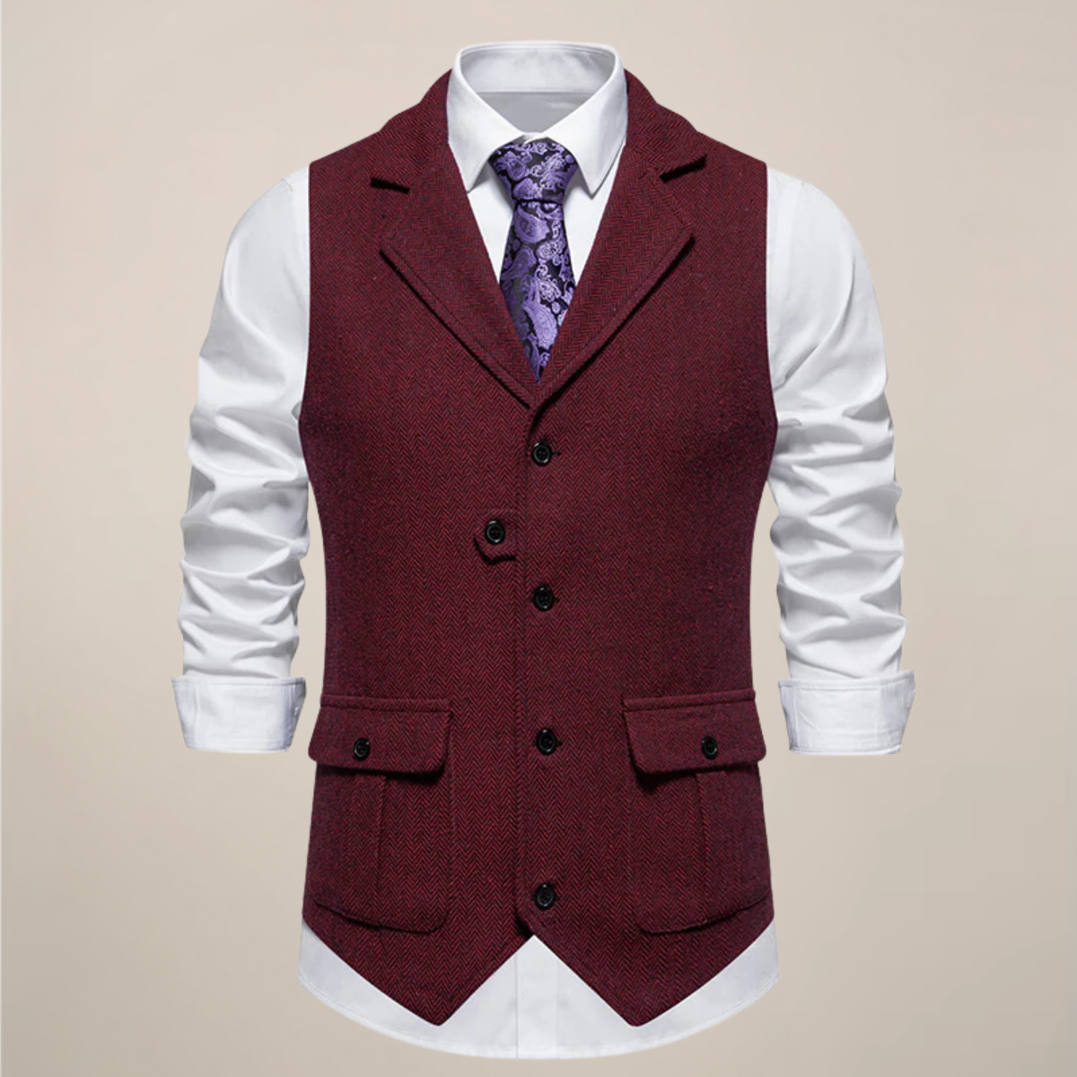 Men’s Modern Tweed Waistcoat – Classic Notch Lapel Formal Vest