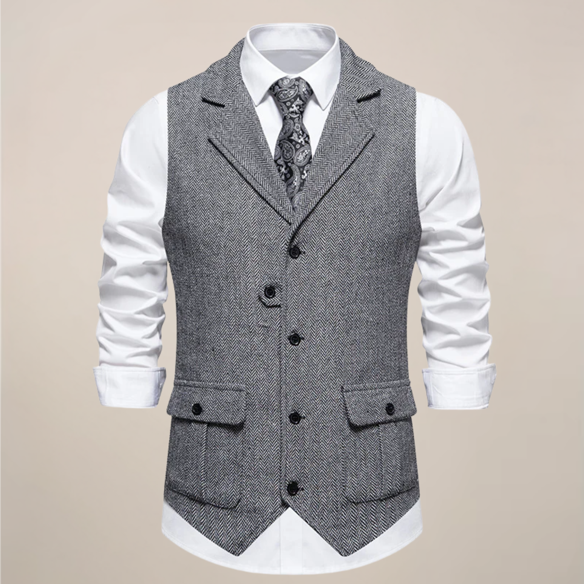 Men’s Modern Tweed Waistcoat – Classic Notch Lapel Formal Vest