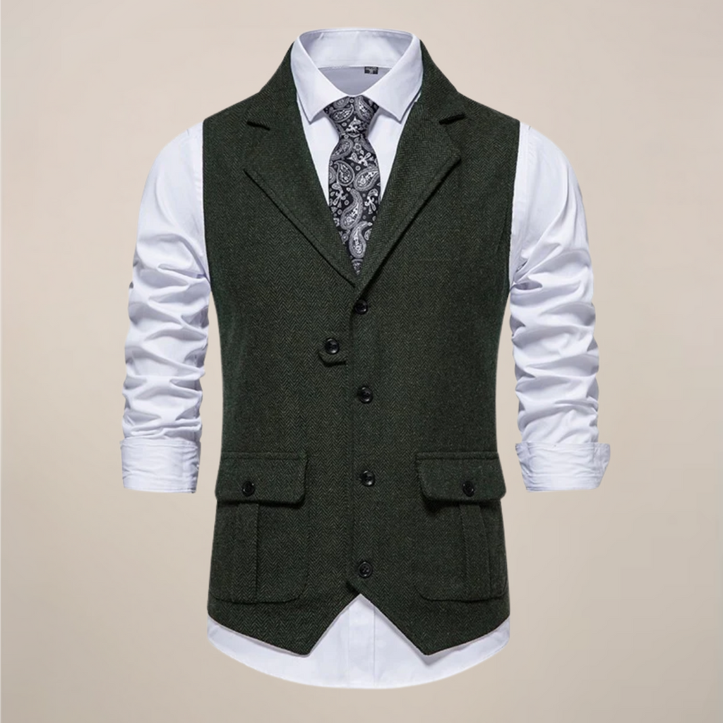 Men’s Modern Tweed Waistcoat – Classic Notch Lapel Formal Vest