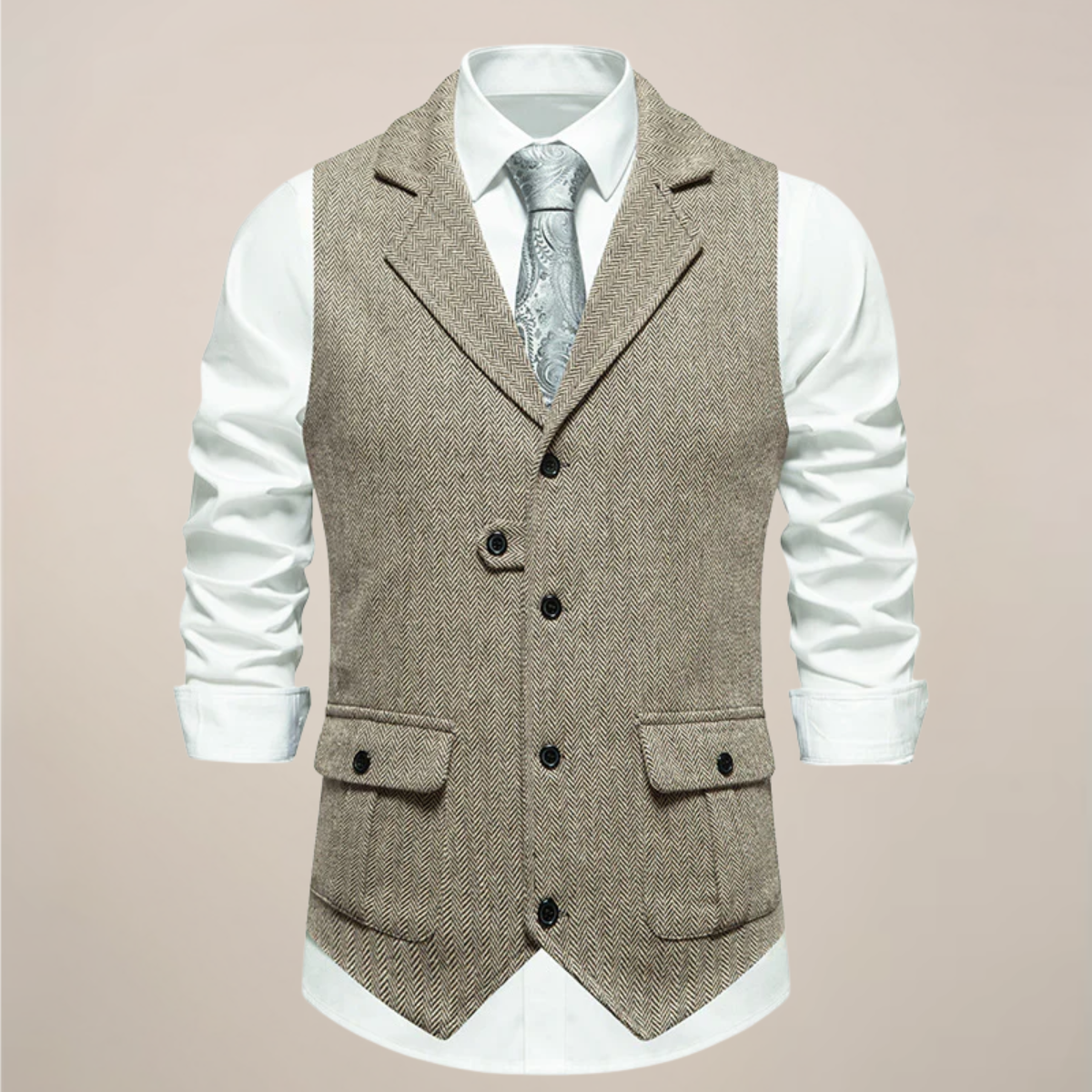 Men’s Modern Tweed Waistcoat – Classic Notch Lapel Formal Vest