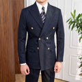 Men’s Navy Blue Double-Breasted Slim Fit 2-Piece Suit – Tailored Autumn Formal Set