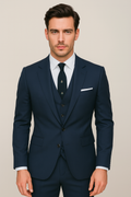 Men’s Navy Blue Three-Piece Suit – Business Casual Blazer, Waistcoat & Trousers