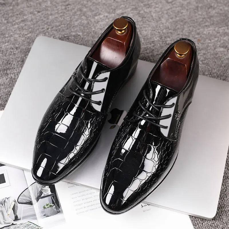 Men’s Patent Oxford Dress Shoes – Lace-Up Formal Footwear with Textured Finish