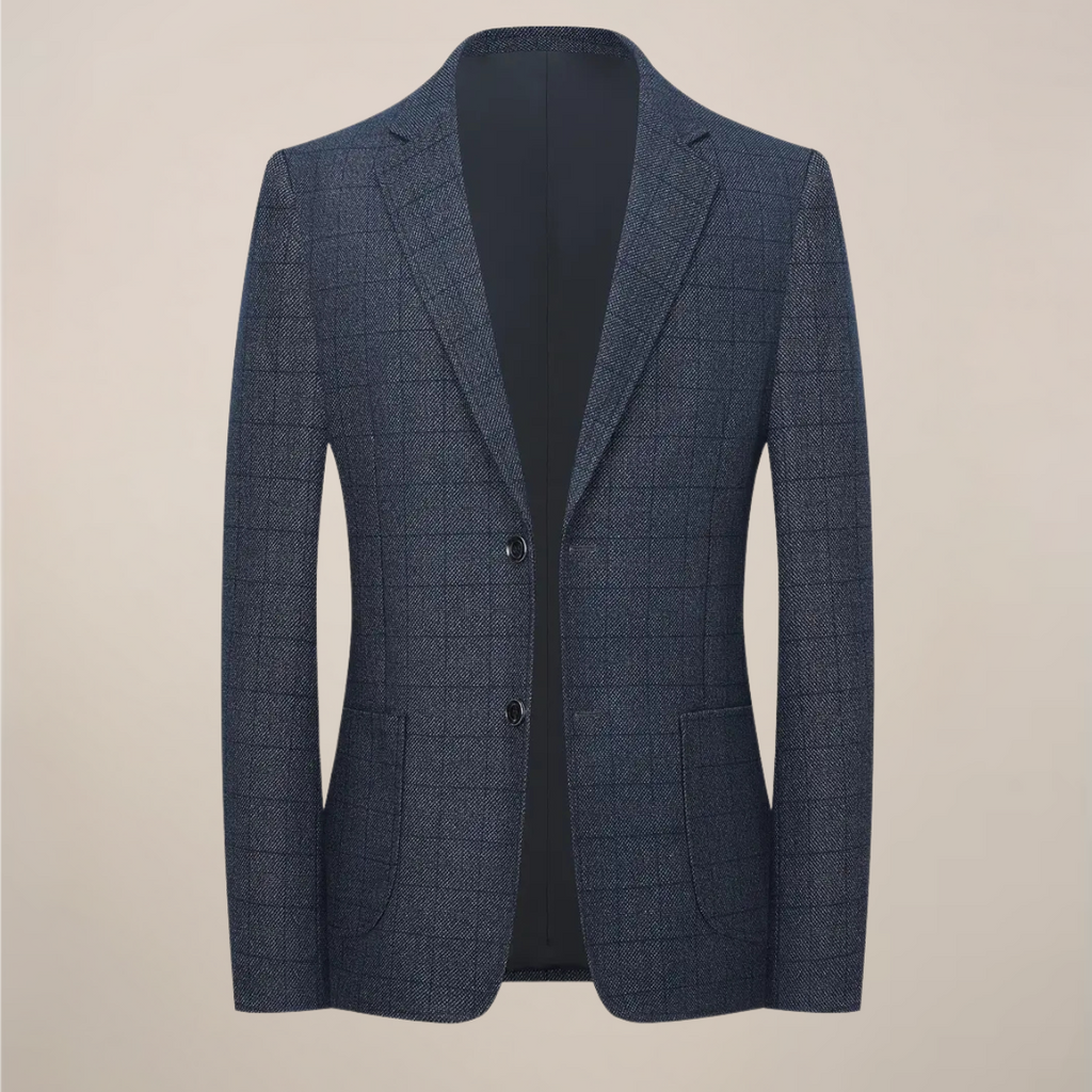 Men’s Plaid Blazer – Tailored Check Jacket with Lapel Collar and Pockets