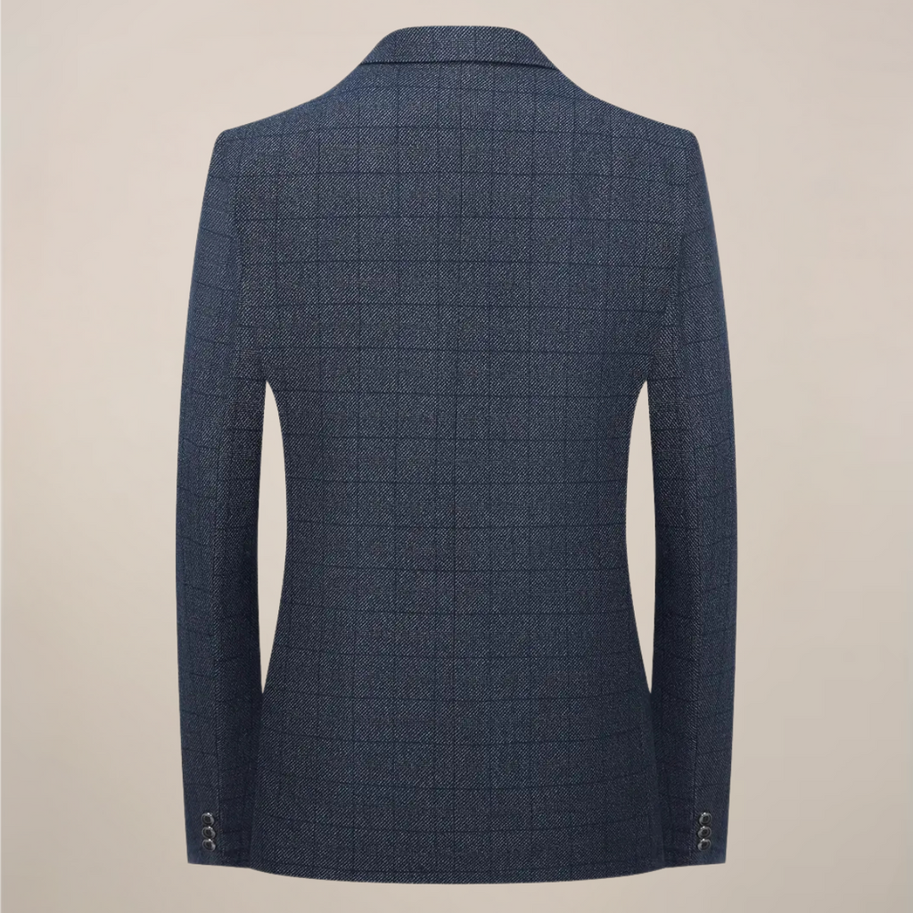 Men’s Plaid Blazer – Tailored Check Jacket with Lapel Collar and Pockets