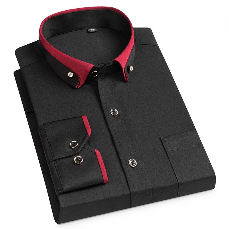 Men’s Plain Shirt with Contrasting Two-Tone Collar – Smart Casual