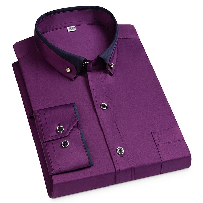 Men’s Plain Shirt with Contrasting Two-Tone Collar – Smart Casual