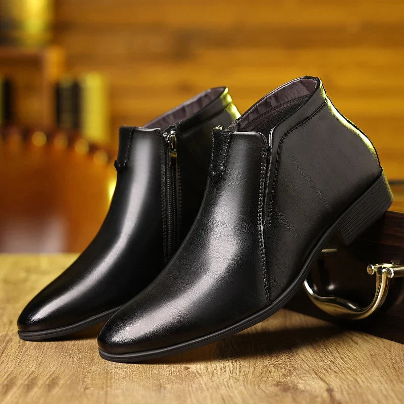 Men’s Retro Ankle Boots – Polished Dress Shoes with Side Zip