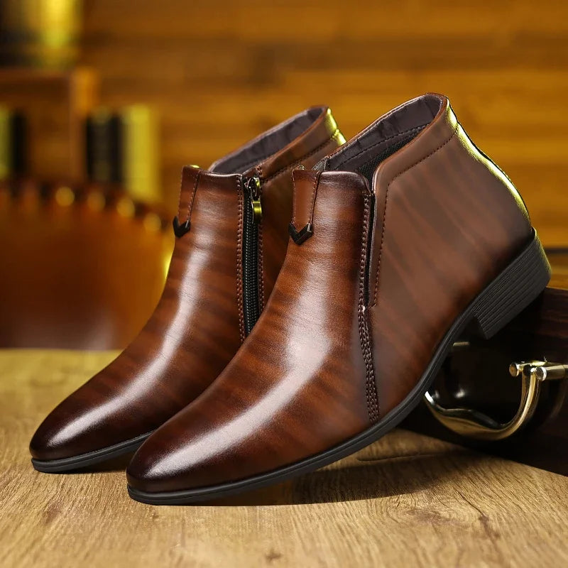Men’s Retro Ankle Boots – Polished Dress Shoes with Side Zip