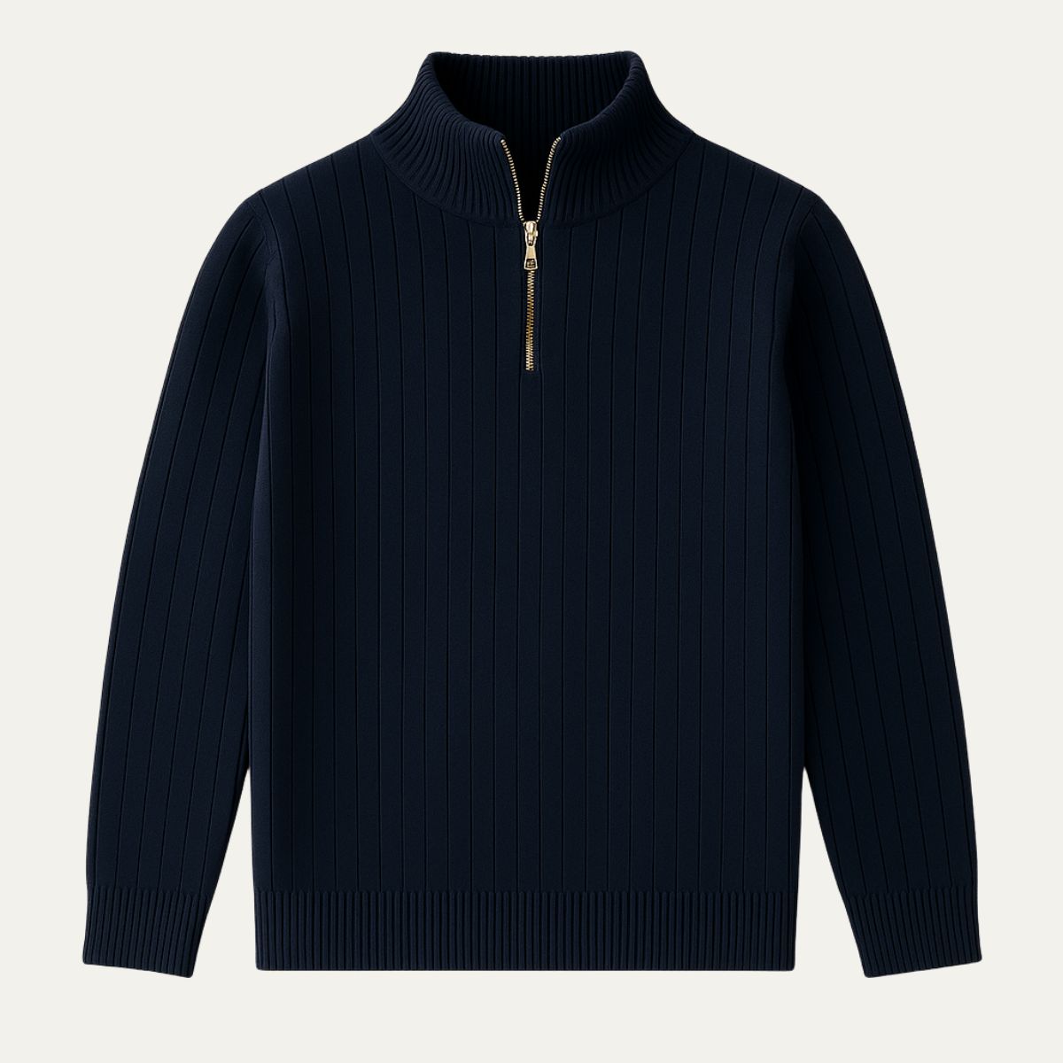 Men’s Ribbed Half Zip Jumper – Stand Collar, Warm Knit