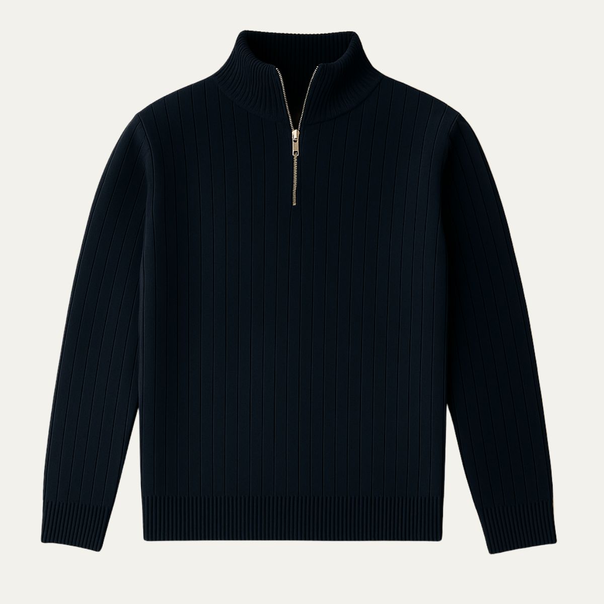 Men’s Ribbed Half Zip Jumper – Stand Collar, Warm Knit