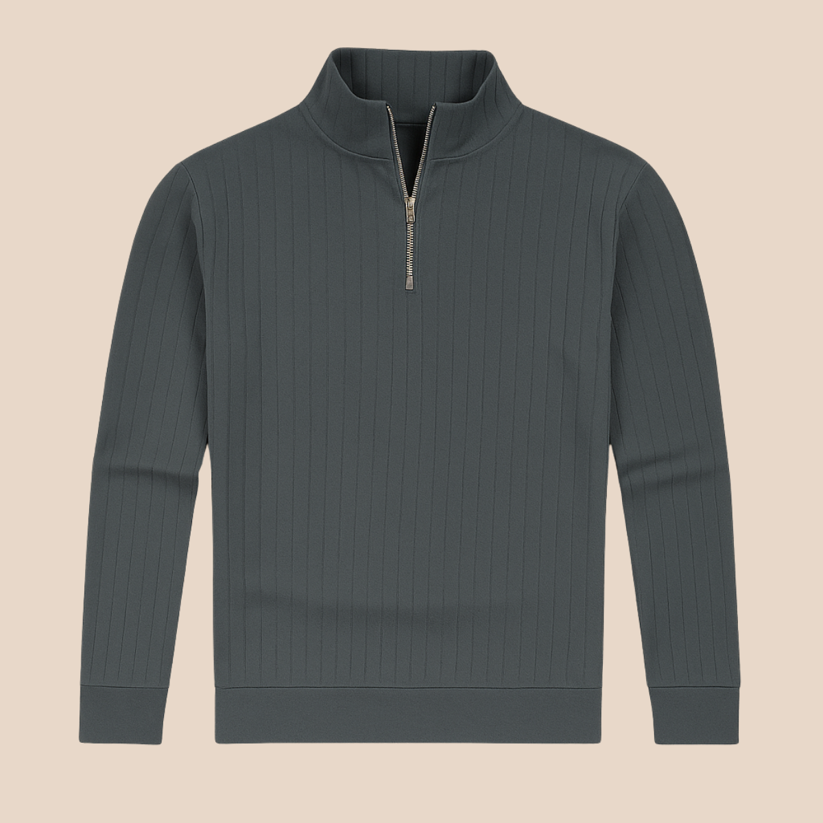 Men’s Ribbed Half Zip Jumper – Stand Collar, Warm Knit