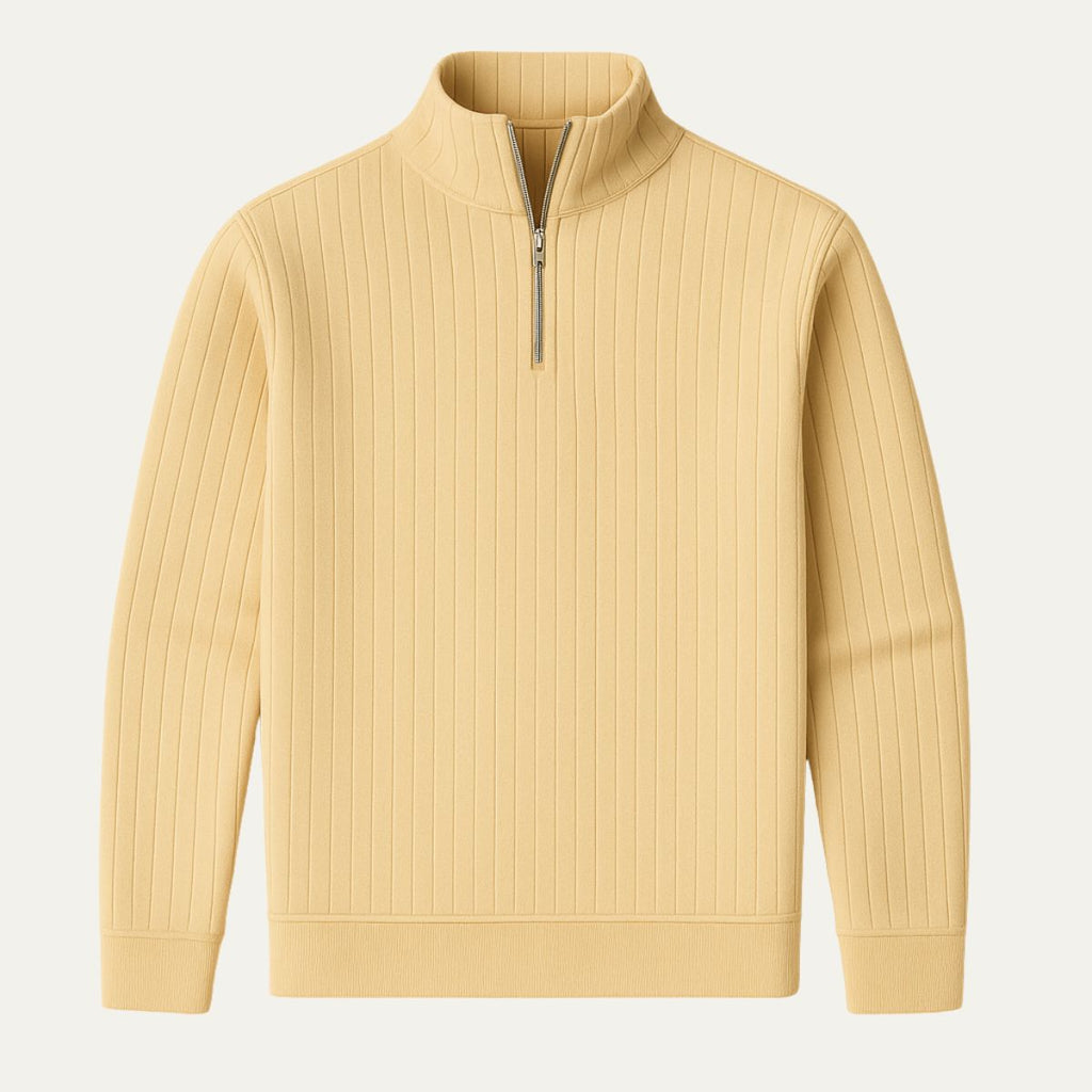 Men’s Ribbed Half Zip Jumper – Stand Collar, Warm Knit