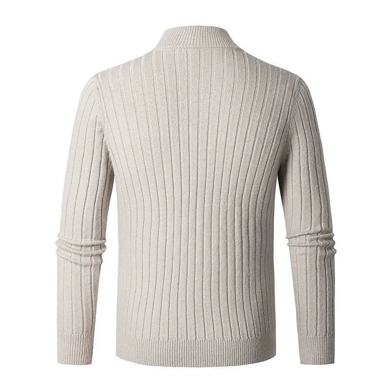 Men’s Ribbed Half-Zip Sweater – Neutral Tones