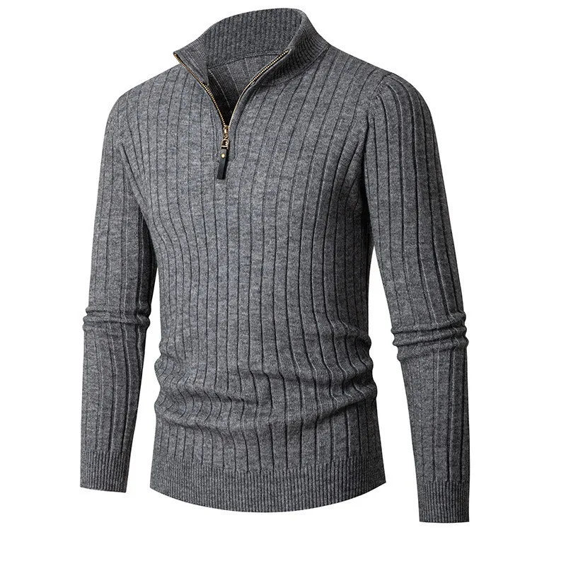 Men’s Ribbed Half-Zip Sweater – Neutral Tones