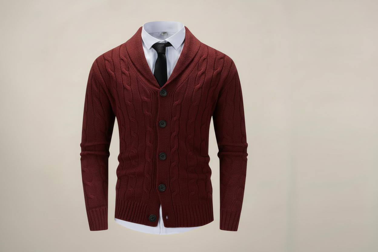 Men’s Shawl Collar Cardigan – Chunky Knit Sweater for Smart Casual & Winter Wear